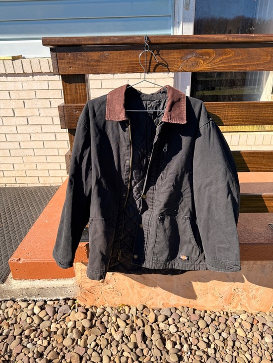 Dickies Other - Dickies Black Canvas Work Jacket with Brown Corduroy Collar